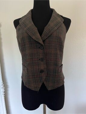 Trina Turk Brown Plaid Tailored Vest
